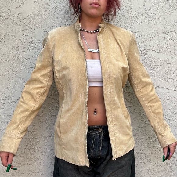 Y2k Genuine Leather Suede Moto Style Jacket - Picture 3 of 10